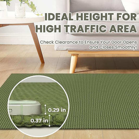 Braided Area Rug 3x5 Ft Washable Rugs for Entryway Non Slip Throw Rugs Boho Door Mat Indoor Entrance Cotton Kitchen Mats Woven Front Door Carpet for Foyer Living Room, Green