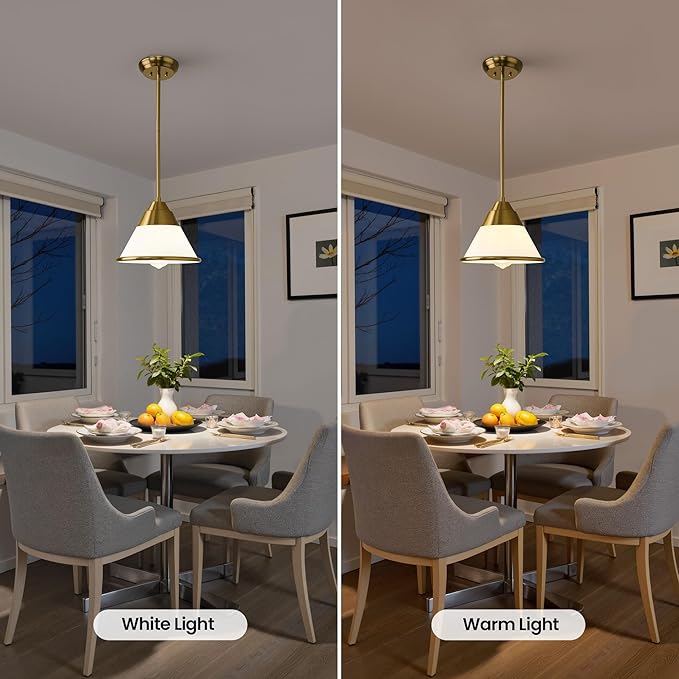 Milk Glass Pendant Light Fixture for Kitchen Island, 9.4" Gold Vintage Chandelier with Adjustable 6 Hanging Poles Pendant Light for Dining Room, Living Room, Stairway, Hallway, or Entrance