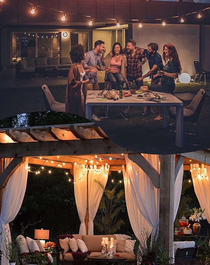 Outdoor String Lights, 150FT Patio Lights with 75 Shatterproof G40 Globe Bulb(3 Spare), Waterproof Connectable Dimmable LED Hanging String Lights for Outside Backyard Porch Balcony(2x75FT)