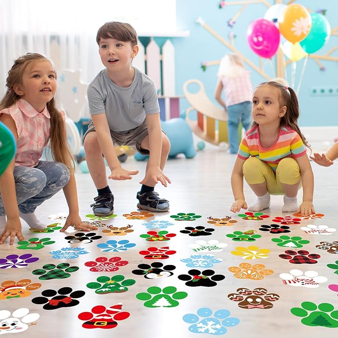 Cinrobiye 9 Sheets Christmas Floor Clings Decals Footprints Stickers Winter Holiday Candy Land Party Decorations Santa Elf Candy Snowman Wall Decals for Home Living Room Classroom Xmas Party Supplies