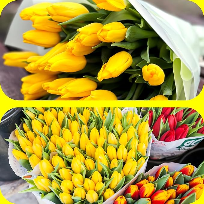 Sggvecsy 30 Pcs Fake Tulips Artificial Flowers Real Touch PU Faux Flowers Tulip Stems for Wedding Spring Bouquet Floral Arrangement Home Party Office Decorations for Mother's Day (Yellow)