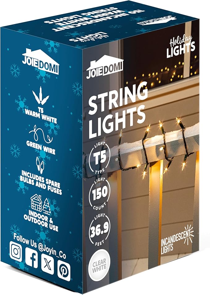 Joiedomi Clear Christmas String Lights Indoor,150 Count Mini White Fairy Light,31.2FT Lighting Decor for Patio Dorm Classroom Bedroom Holiday Wedding Party Garland Birthday Festival,Green Wire