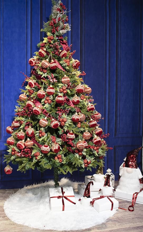 12Pcs 4” Silk Christmas Ball Decorations, Satin Christmas Tree Ornaments, Luxury Vintage Hanging Christmas Home Decor for Xmas Holiday Wedding Party Decoration (RED)
