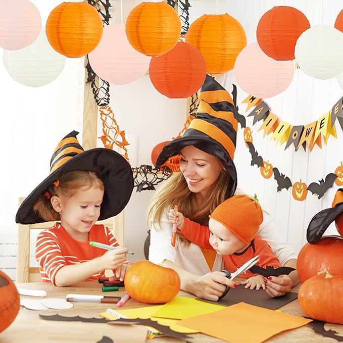 BEISHIDA Orange Round Paper Lanterns Decorative Hanging Asia Chinese Japanese Paper Lanterns Lamp for Thanksgiving Fall Harvest Birthday Baby Shower Wedding Home Decor Outdoor Party Decoration(12Pack)