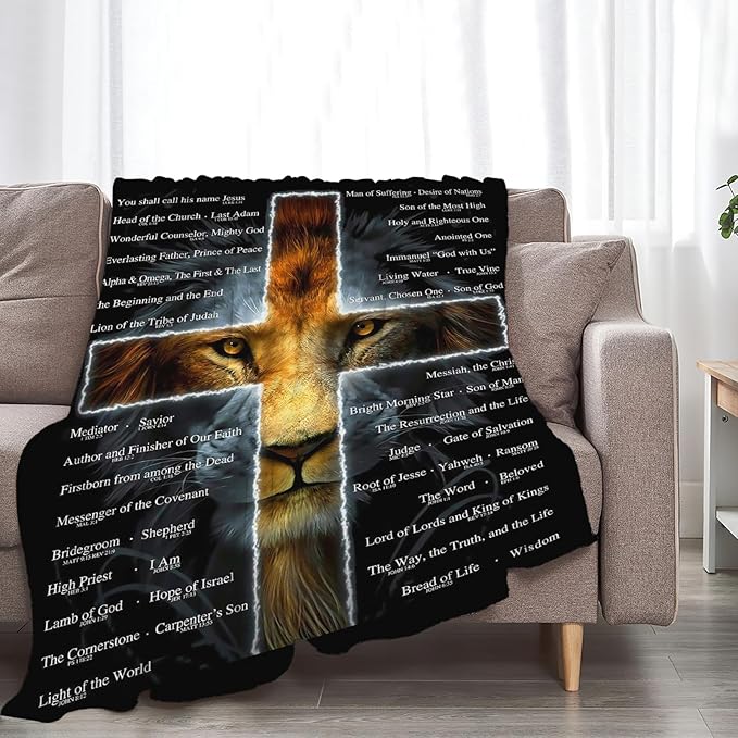 Tijuboni Christian Lion Throw Blanket Religious Gifts for Women Men Girls Boys Kids Adults Soft Flannel Fleece Blanket for Couch Sofa Bed Home Decor 60"x80"