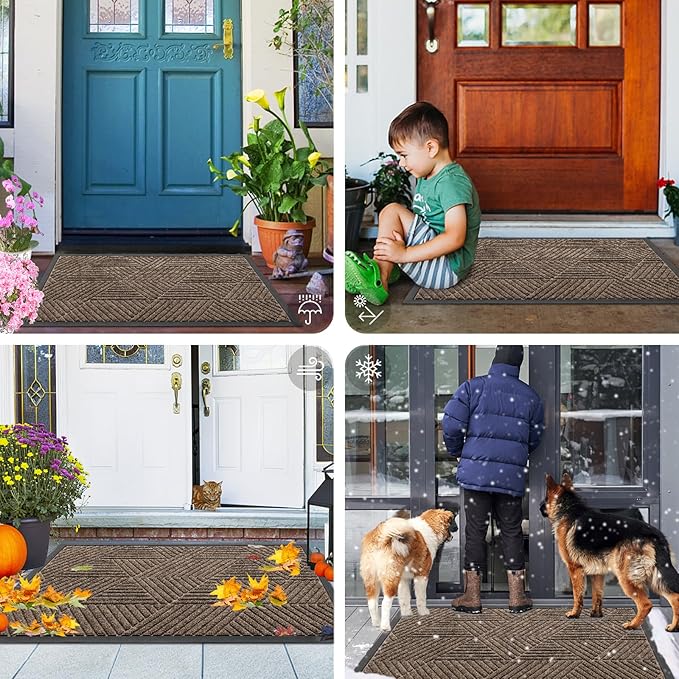 Smiry Front Door Mat Outside Entrance, Heavy Duty Sturdy Natural Rubber Doormat, Trap Dirt and Moisture, Easy Clean Low Profile Welcome Floor Mats for Indoor Outdoor Entry, 59x23 Inch, Brown