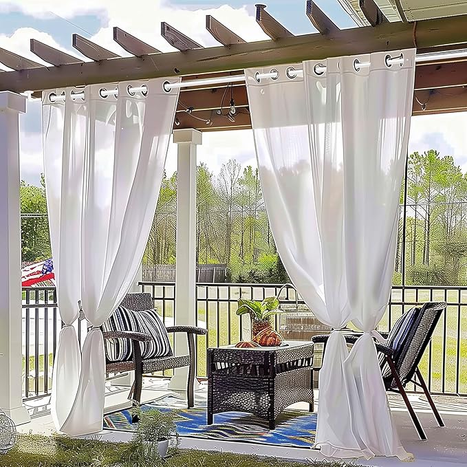 Zeerobee Curtain Rods for Windows 48 to 84, 1 Inch Industrial Wrap Around Curtain Rod, Indoor/Outdoor Room Divider Adjustable Drapery Pole, 48"-86", White