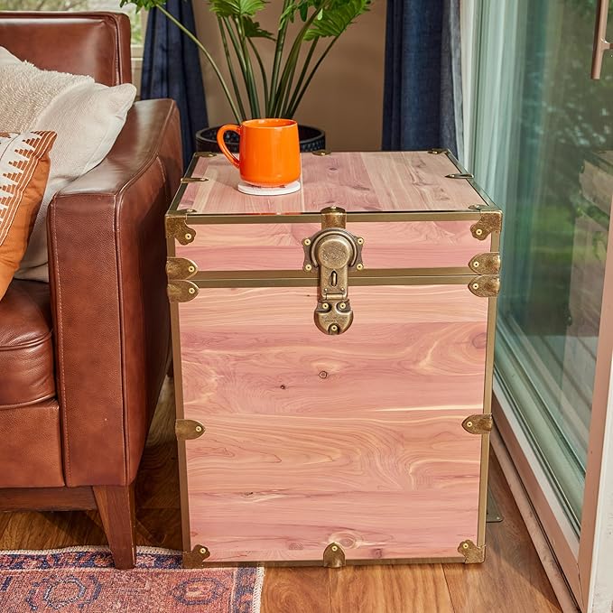 Rhino Trunk & Case Knotty Cedar Chest with Antique Brass Hardware – 20"x20"x24" End Table Storage Box, Coffee Table, End of Bed Trunk or Entryway Storage Bench Furniture – USA-Made, Heirloom Aesthetic