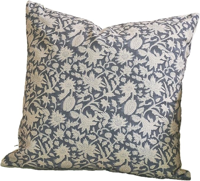 Amor Virisso Throw Pillow Covers 20x20 Floral Pillow Covers Block Print Farmhouse Neutral Pillow Covers Decorative Accent Throw Pillows for Couch Bed Living Room Sofa Pillows 1PC, Dusty Blue