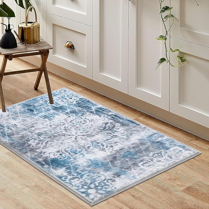 HEBE Washable Area Rug - 2'x3' Non Slip Soft Distressed Medallion Bedroom Boho Living Room Accent Throw Vintage Entry Floor Carpet for Dining Room Bathroom Entryway
