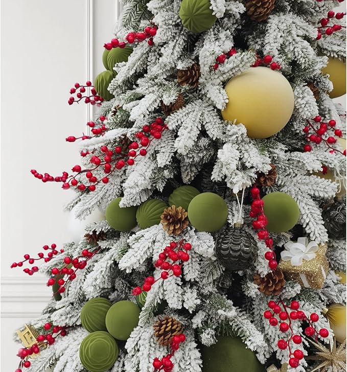 15PCS Green Velvet Flocked Christmas Ornaments, 3.15" Shatterproof Matte Balls for Xmas Tree Decor, Elegant Luxury Holiday Ornaments (Green)