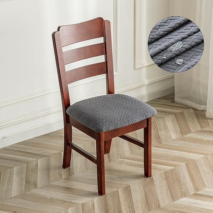 Genina Waterproof Seat Covers for Dining Room Chairs Covers Dining Chair seat Covers Kitchen Chair Covers slipcovers (Dark Gray, 6 Pcs)