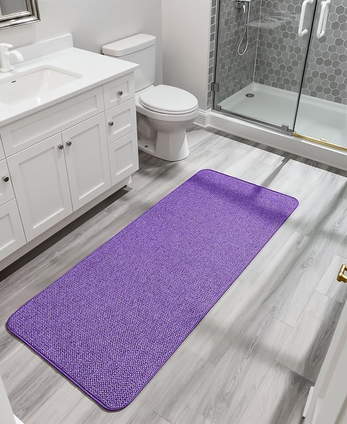 Bath Mat,Ultra Thin Bathroom Runner Rugs,Large Bath Mats for Bathroom,Quick Dry,Non-Slip,Machine Washable,Low Pile,Bath Rug,Shower Outside,Sink,Home Decor Accessories.Purple,3'x5'(36x60inch)