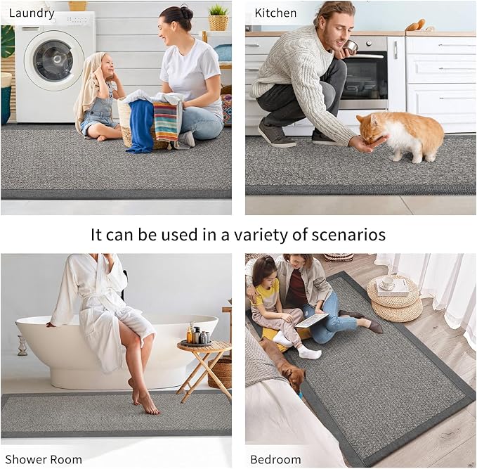 Kitchen Mats for Floor, Rubber Backing Kitchen Rugs Non Slip Washable, Super Absorbent Jute-Like Braid Kitchen Runner Rug Sink Mat Standing Mat, Easy to Clean, Gray 17"x30"