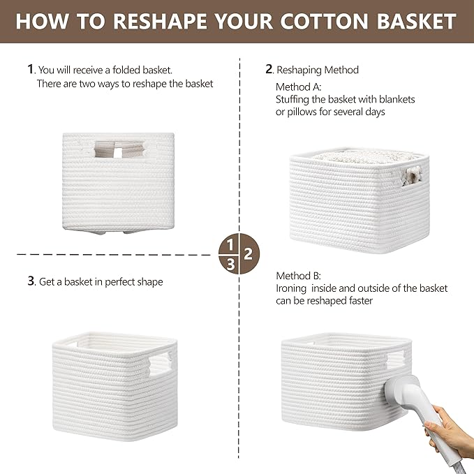 UBBCARE Storage Cubes 4 Pack, 11x 11x 7.8 Cube Storage Bin with Handles, Cotton Rope Baskets for Organizing, Woven Baskets for Shelf, Baby Nursery, Toy Storage, Closet, Classroom, White