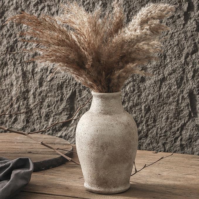 Handmade Rustic-Style Ceramic Decorative vase, Dimensions 8.3 x 5.5 inches, Featuring Distressed Gray and Terracotta hues, Suitable for Rustic, Country, and Various Decor Styles.
