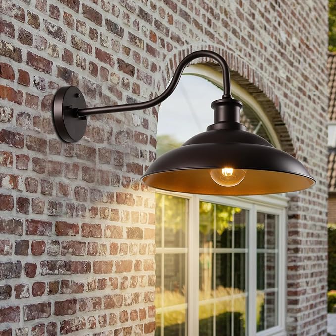 Dusk to Dawn Outdoor Barn Light Fixture, 16 Inch Dome Large Wall Sconce Farmhouse Exterior Wall Mount Light for House Garage Patio Doorway, 1 Pack