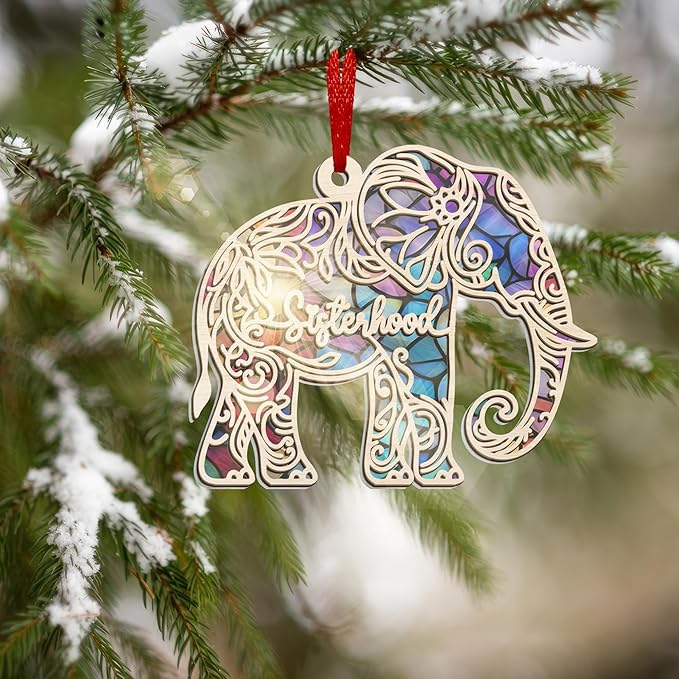 GEEMBI Christmas Birthday Gifts for Women Friendship - Suncatcher Christmas Ornaments 2025 with Card - Thank You Elephant Gifts for Women Best Friends Bestie Sisters, Elephant Ornaments for Sisterhood
