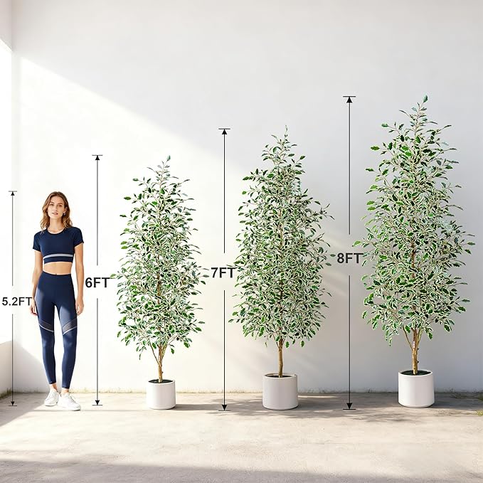 6FT Artificial Ficus Trees Indoor Faux Trees Indoor Fake Floor Plants Tall Artificial Tree with White Pot Faux Tree Fake Indoor Tree Silk Plants Artificial Trees for Home Decor Indoor