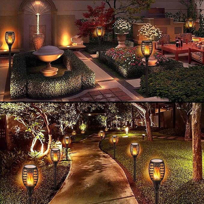 LUYE Low Voltage Torch Landscape Lights Wired Flickering Flames Torches Pathway Lights 12V Outdoor Torch Lighting with Connector Waterproof Landscape Lighting for Christmas Yard Decoration (8Pack)