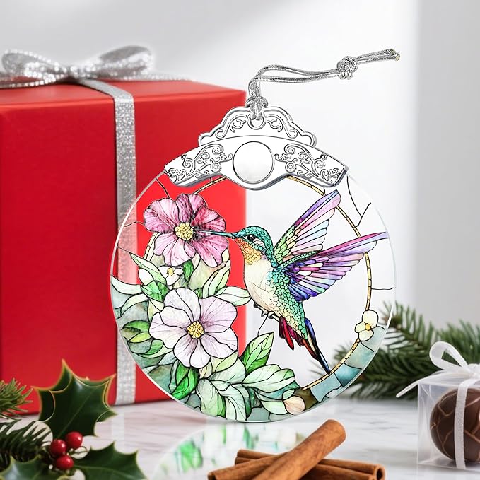 Stained Glass Ornament, Christmas Ornament, Hanging Ornaments for Home Decor & Christmas Tree Ornaments â Exquisite Holiday Decor, Perfect Hummingbird Gifts, Xmas Gifts & Holiday Present - Hummingbird