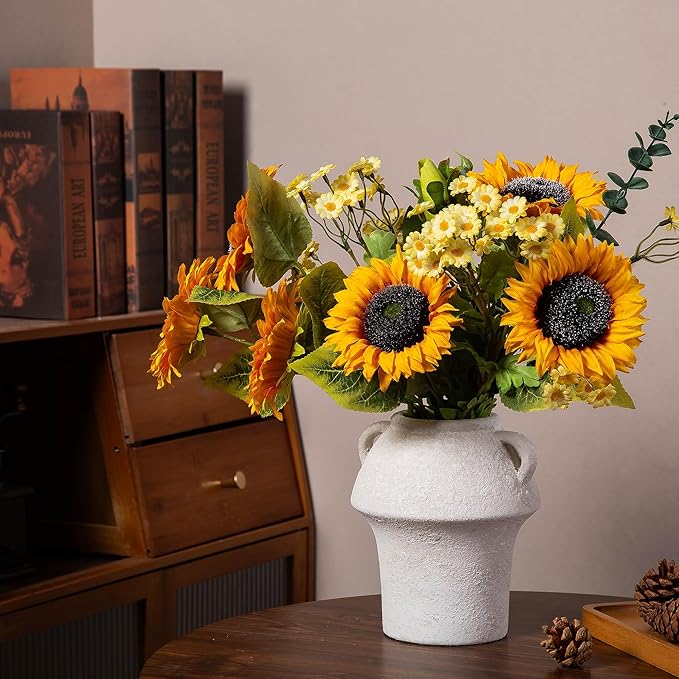 Ceramic Vase with Handle, 7 Inch Vintage Terracotta Flower Vases for Home Decor, Decorative Vase for Home Decor,Farmhouse Living Room Shelf Decor Table, Lyeec