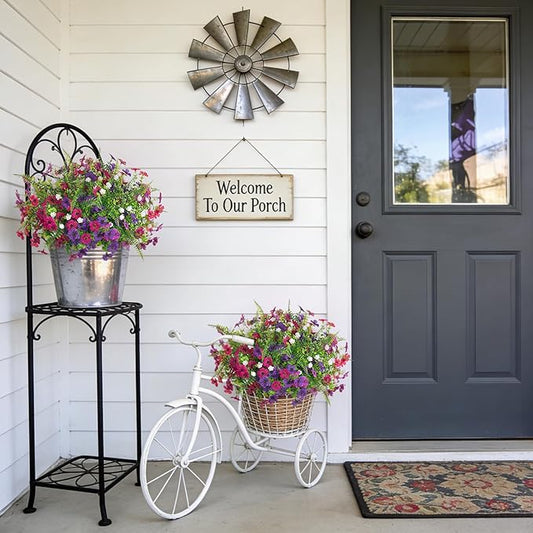 Artificial Flowers for Outdoors Spring Decoration, 12 Bundles Fake Flower Daisy with Realistic Eucalyptus Leaves, Faux Plants for Greenery Boxwood Porch Patio Garden Pot Lawn