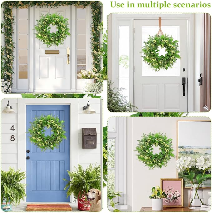 Green Eucalyptus Wreaths for Front Door,22 Inch Artificial Spring Summer Winter Wreath with Green Berries,Eucalyptus Leaves for Indoor Outdoor Wall Porch Festival Farmhouse Home Holiday Decor.