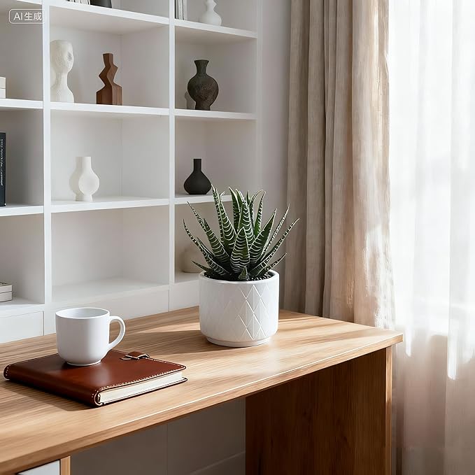 Artificial Succulent Plant in Matte White Ceramic Pot | 6.5" high Dark Green Aloe Plant | Great as desk decor or bathroom decor | beautiful realistic faux succulent with no maintenance