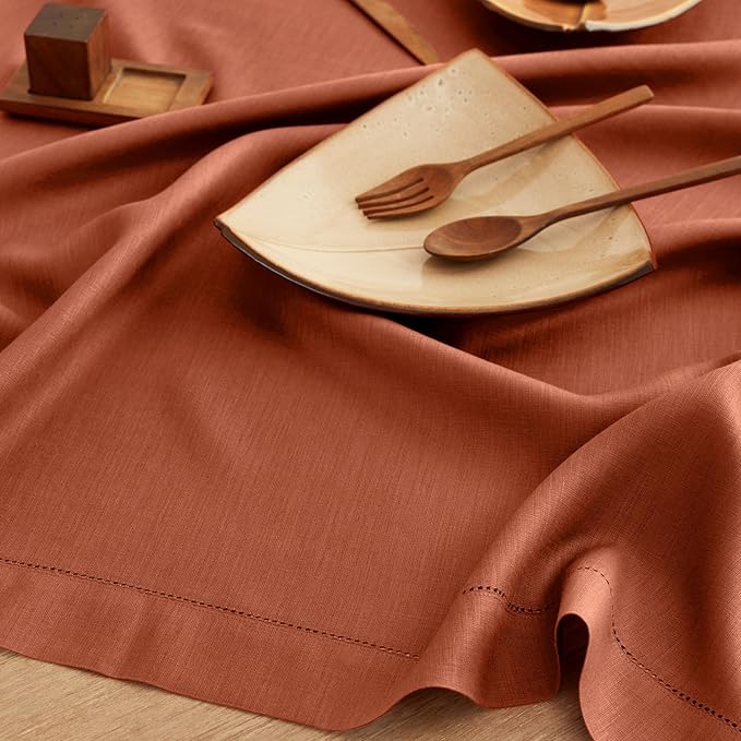 Solino Home Linen Cinnamon Table Runner 72 Inches Long - 100% Pure Linen Hemstitch Table Runner 14 x 72 Inch for Dresser, Dining - Classic Hemstitch