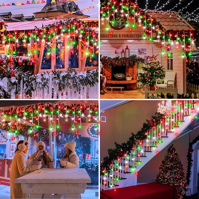 XURISEN 132ft Christmas Lights Decorations Outdoor, 1280 LED 8 Modes Fairy Lights with 240 Drops,Plug in Waterproof Timer Memory Function for Christmas Holiday Wedding Party Decorations
