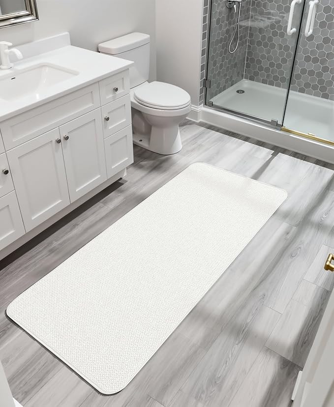 Bath Mat,Ultra Thin Bathroom Runner Rugs,Large Bath Mats for Bathroom,Quick Dry,Non-Slip,Machine Washable,Low Pile,Bath Rug,Shower Outside,Sink,Home Decor Accessories.Cream,2'x5'(24x60inch)