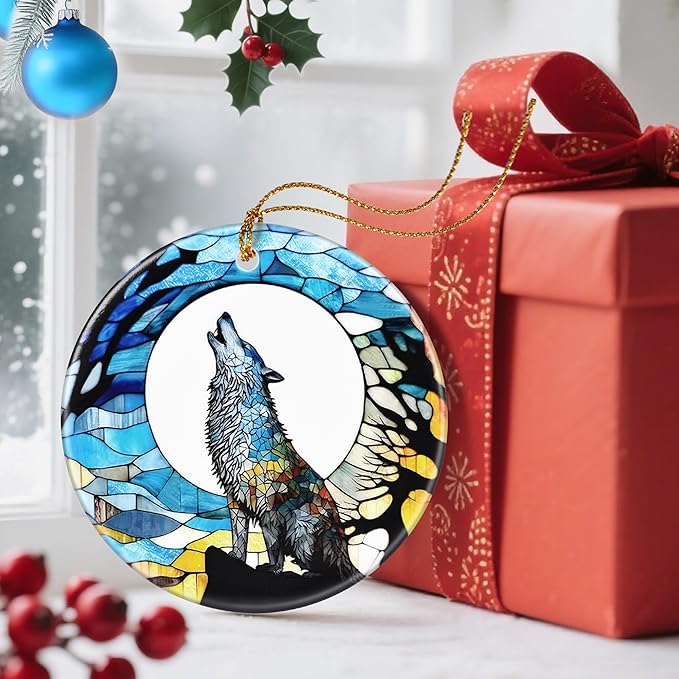 Christmas Ornaments, Dodosky 2.8in Ceramic Hanging Ornament, Xmas Decor, Christmas Tree Ornaments, Xmas Decorations for Tree, Holiday Ornament, Gifts for Wolf Lovers, Gifts for Women, Men