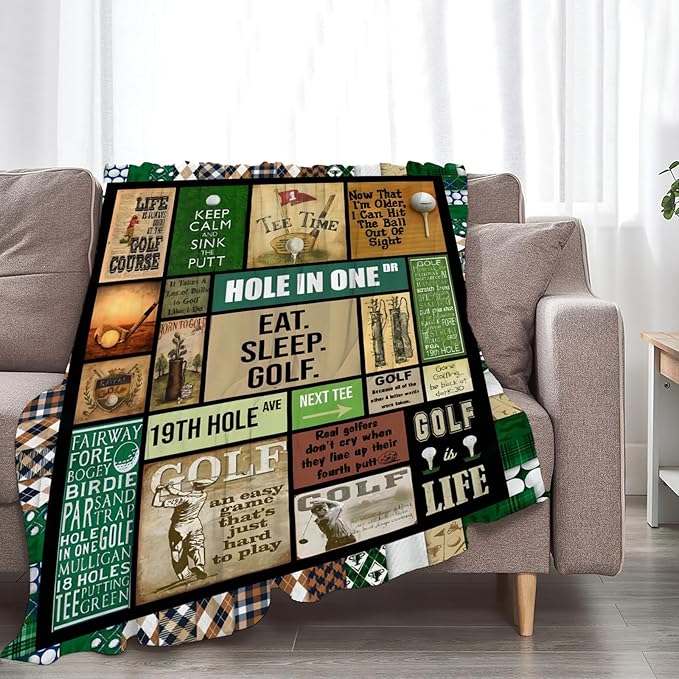 Tijuboni Golf Throw Blanket Golf Gifts for Men Women Girls Boys Kids Adults Soft Flannel Fleece Blanket for Couch Sofa Bed Home Decor 50"x60"