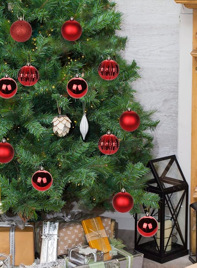 3.15" Red Christmas Balls Ornaments 12 Pcs Shatterproof Christmas Ornaments Set Large Red Ornament for Xmas Tree Halloween Holiday Party