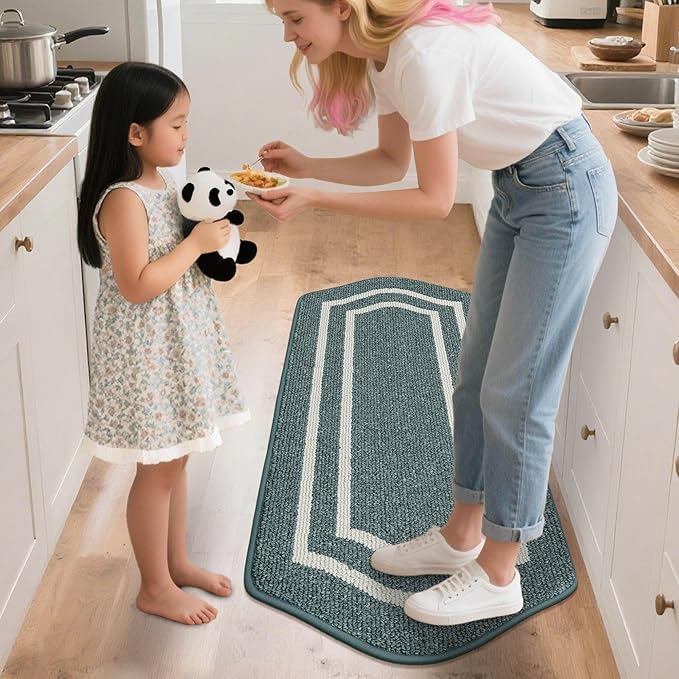 COSY HOMEER Kitchen Rugs and Mats 24"x48" Non Slip Kitchen Mats for Floor Washable Kitchen Runner Rug Stain Resistant Standing Mat for Kitchen,Sink,Polypropylene,Lake Blue