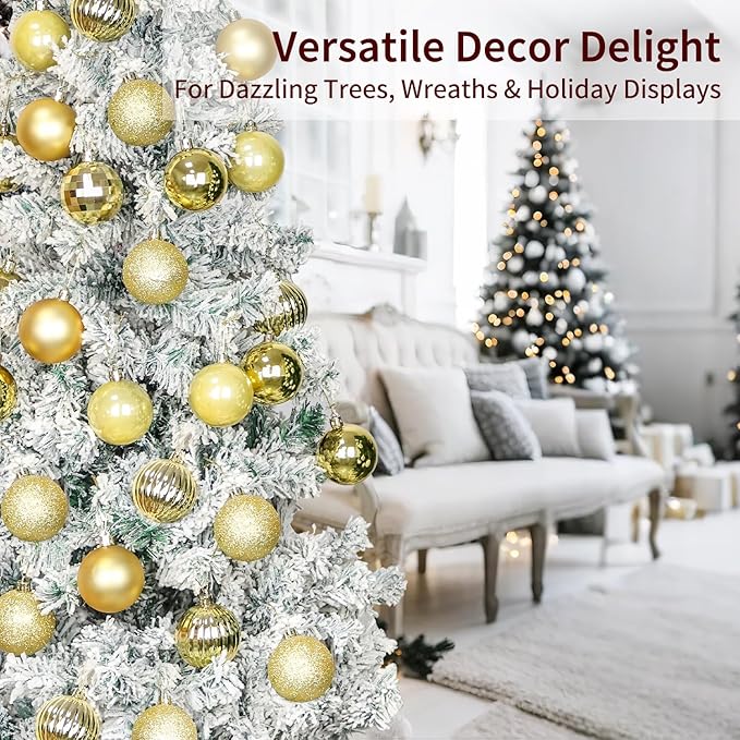 24ct Christmas Balls Ornaments, 2.36 Inch Christmas Tree Balls Ornaments, Decorative Baubles Decorations for Xmas Tree Decor Holiday Party, Gold