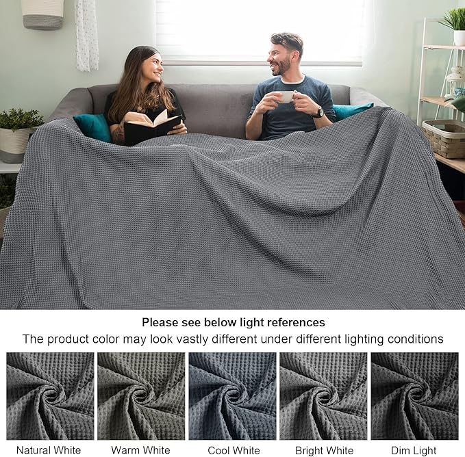 PHF Pre-Washed Cotton Waffle Weave Family Blanket,Oversized King Size 120"x 120"-Snag Proof Lightweight Breathable, 10'x 10' Huge Extra Large Big-Elegant Aesthetic Home Decoration Gift,Charcoal