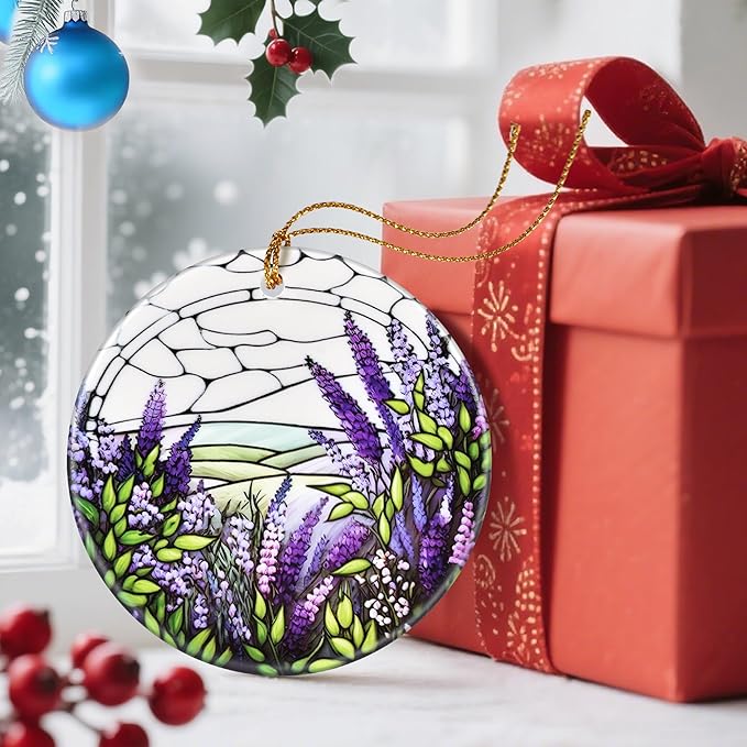 Christmas Ornaments, Dodosky 2.8in Ceramic Lavender Flower Ornament, Xmas Decor, Christmas Tree Ornaments, Xmas Decorations for Tree, Holiday Ornament, Lavender Flower Gifts, Gifts for Women, Mom