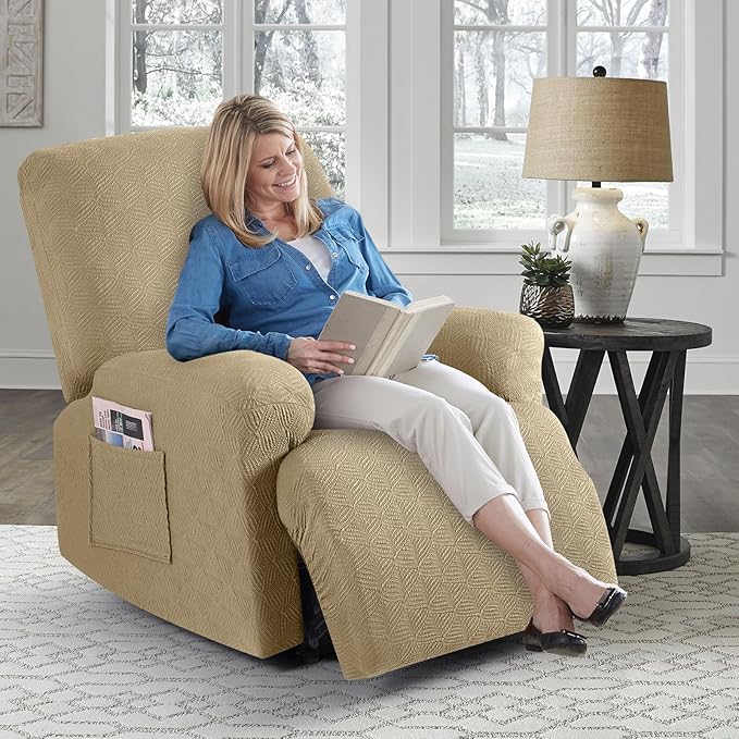 Timeles Recliner Covers Recliner Chair Covers Reclining Couch Covers Sofa Slipcovers Stretch Soft Washable (Single-Seater, Khaki)