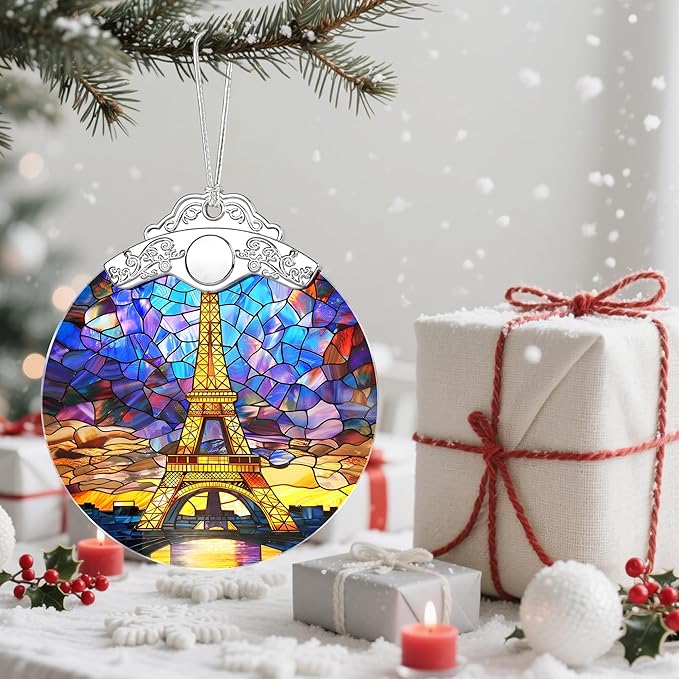 Christmas Ornaments, Christmas Tree Decorations, Keepsake Ornaments, Holiday Decor, Holiday & Xmas Gifts, Gifts for Travel Lovers & Art Lovers - Eiffel Tower-Theme