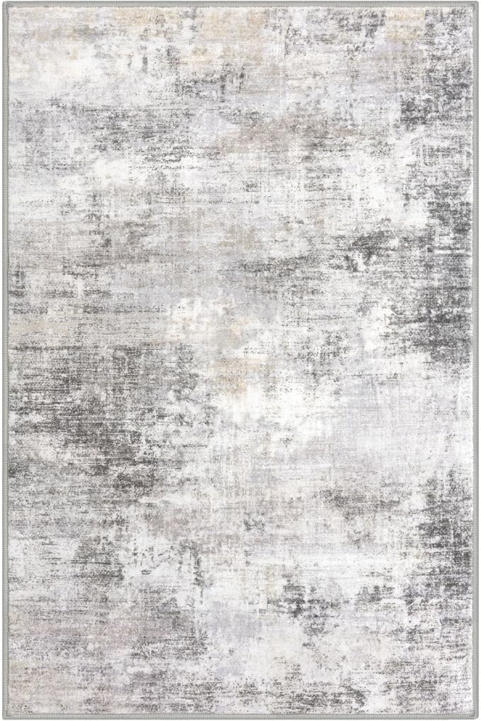 IOHOUZE Small Abstract Area Rug Sets 2x3 and 3x5 Ft Door Mat Indoor Set, Washable Rugs for Entryway Sets, Non Slip Throw Rug Set, Printed Faux Wool Floor Carpet for Foyer Entrance Kitchen, Grey Beige