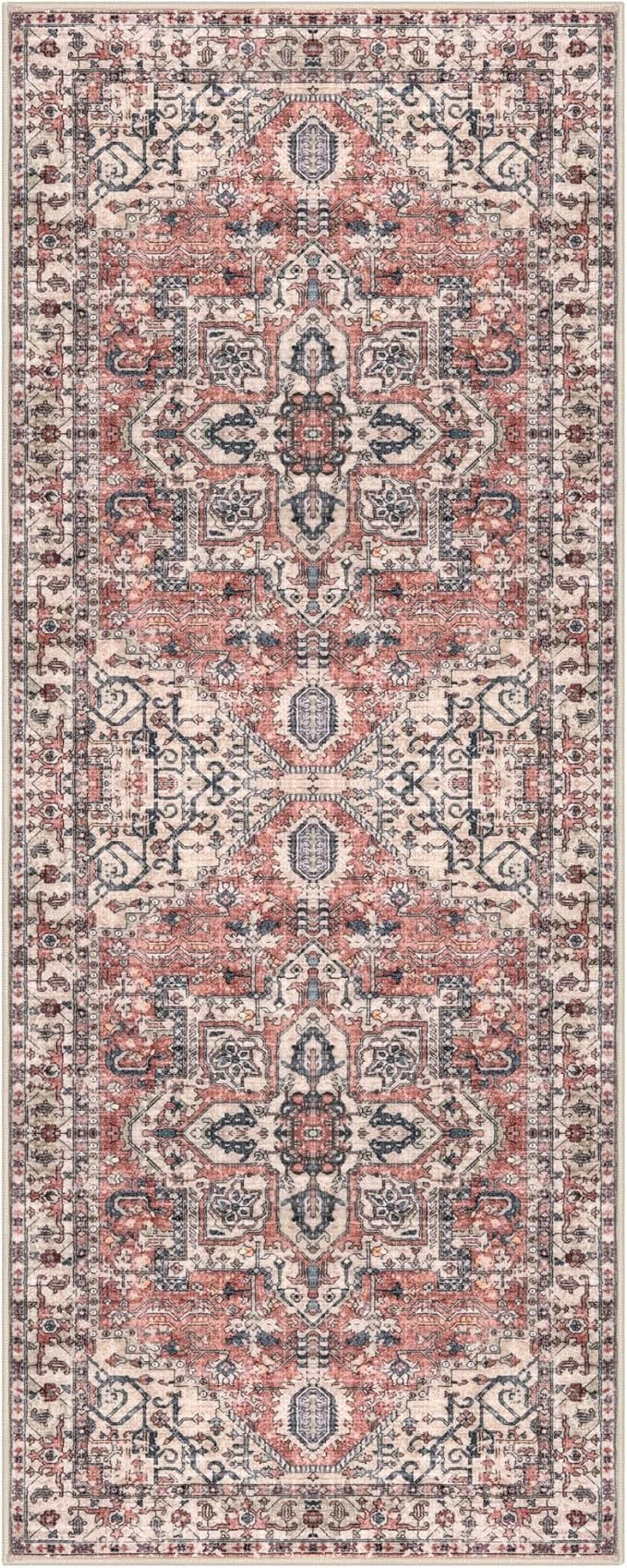 KOZYFLY Runners for Hallways 2x6 Ft Washable Kitchen Runner Rug Boho Runner Rug for Entryway Indoor Printed Oriental Faux Wool Floor Carpet Runner for Bedroom Kitchen Hall, Terracotta/Beige