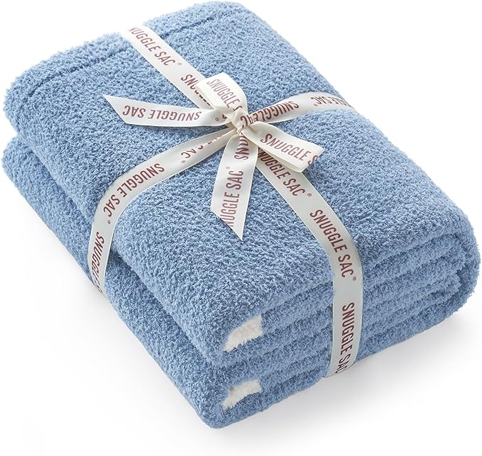 Snuggle Sac Ultra Soft Throw Blanket for Couch Bed Sofa 50x60 inches, Reversible Blue Blanket Microfiber Fluffy Fuzzy Cozy Knit Throws for Women Mothers Birthday Gifts