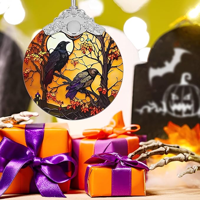 Christmas Ornament, Stained Glass Ornament, Christmas Decorations for Tree, Holiday Ornament, Unique Gift Idea - Mysterious Crow