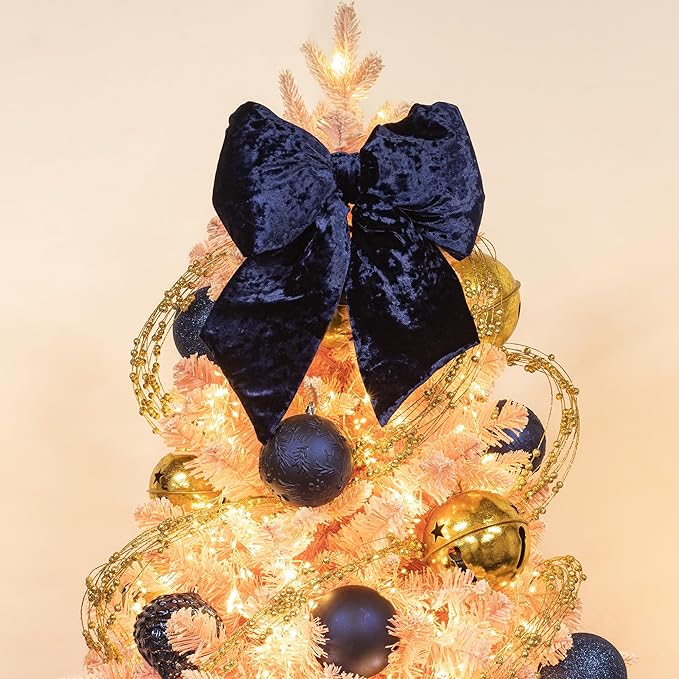KI Store Blue Large Plush Velvet Bows Set of 2 12-Inch Christmas Bow Tree Topper for Christmas Tree Decoration Door Window Decor