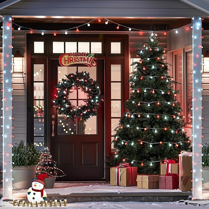 JMEXSUSS Globe String Lights, Red and White Christmas Lights, 100 LED Plug