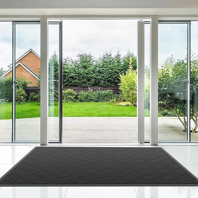 Durable Indoor Outdoor Door Mat, 3' x 5' Heavy Duty Front Door Mat for Entryway, Non-Slip Backing, Stain and Fade Resistant, Absorbent Commercial Floor Mat for High Traffic Area, Black