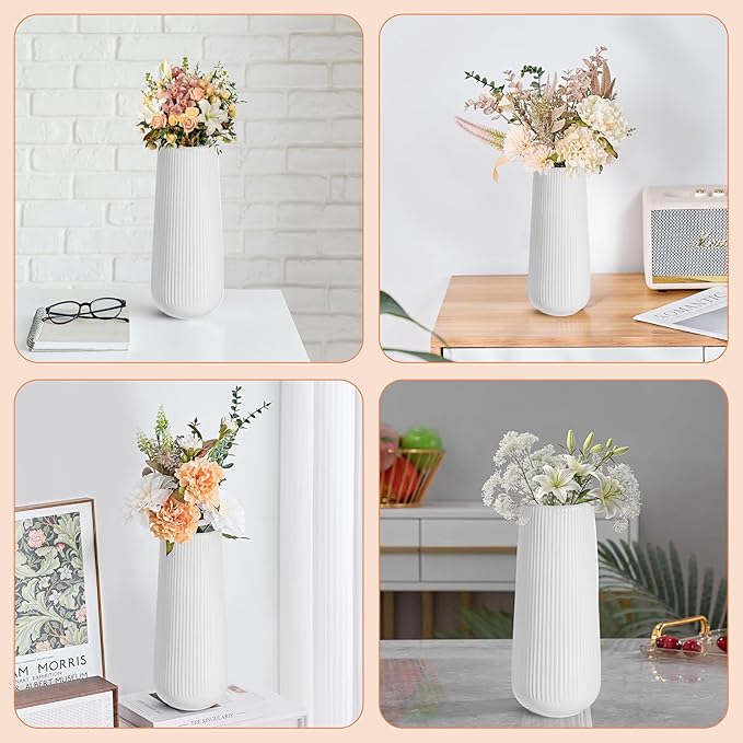 Elegant White Ceramic Vase with One Free Artificial Fern Stem – Perfect for Home, Garden & Table Centerpieces