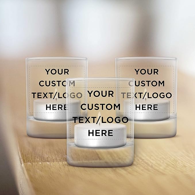 DISCOUNT PROMOS Custom Arc Votive Candle Holders 3 oz. Set of 72, Personalized Bulk Pack - Thick Base, Perfect for Wedding, Anniversary and Party Favors - Clear Bottom